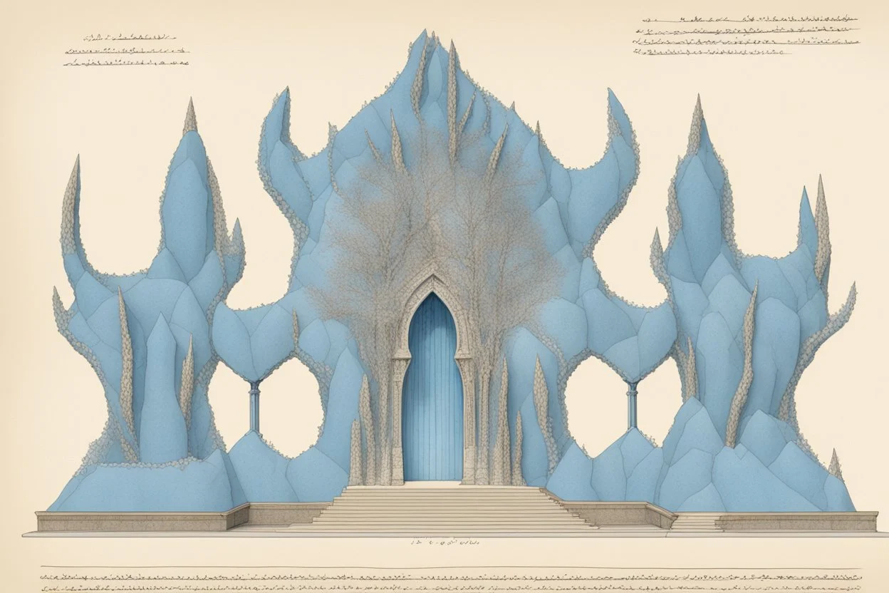 a blue hemimorphote gothic_arab gate in a cerussite crystal wall