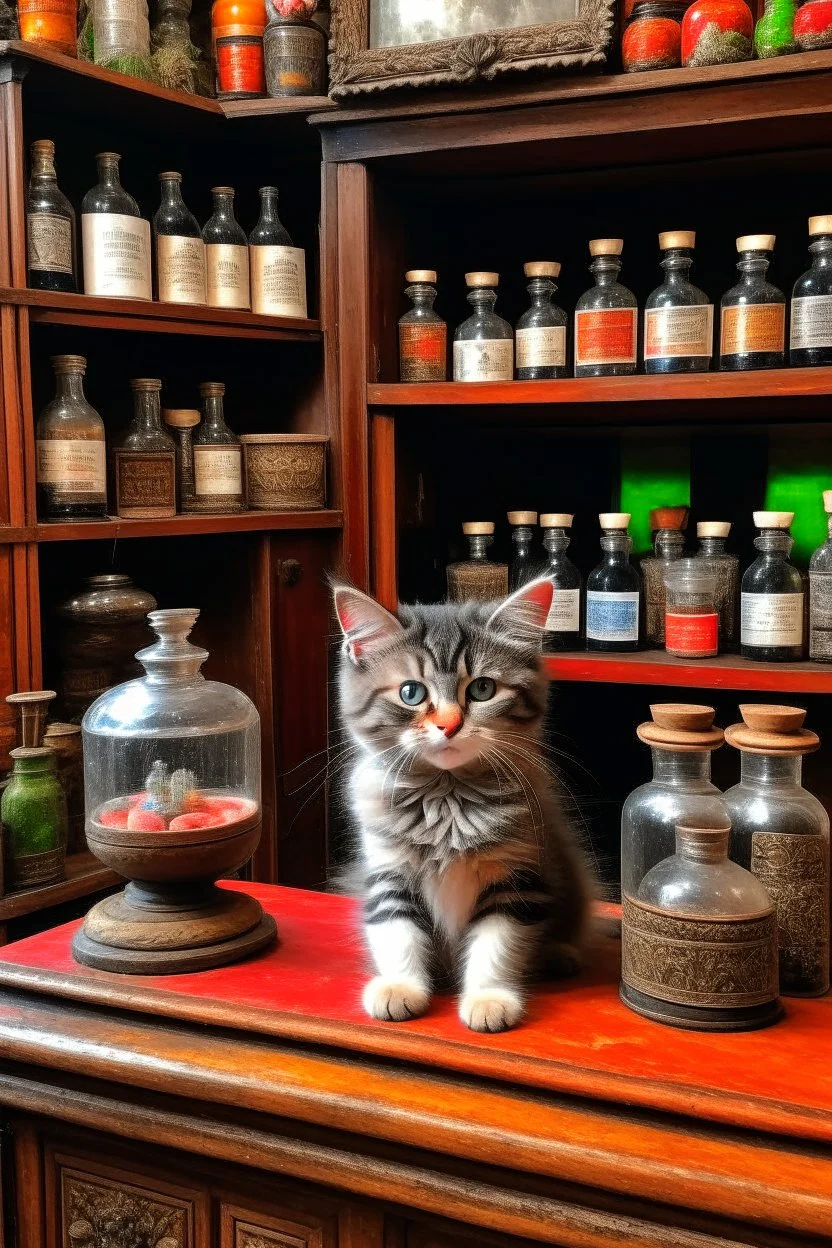 Kitten in apothecary