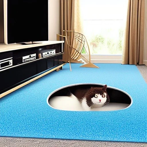 Carpet tunnel man in tv sky cat