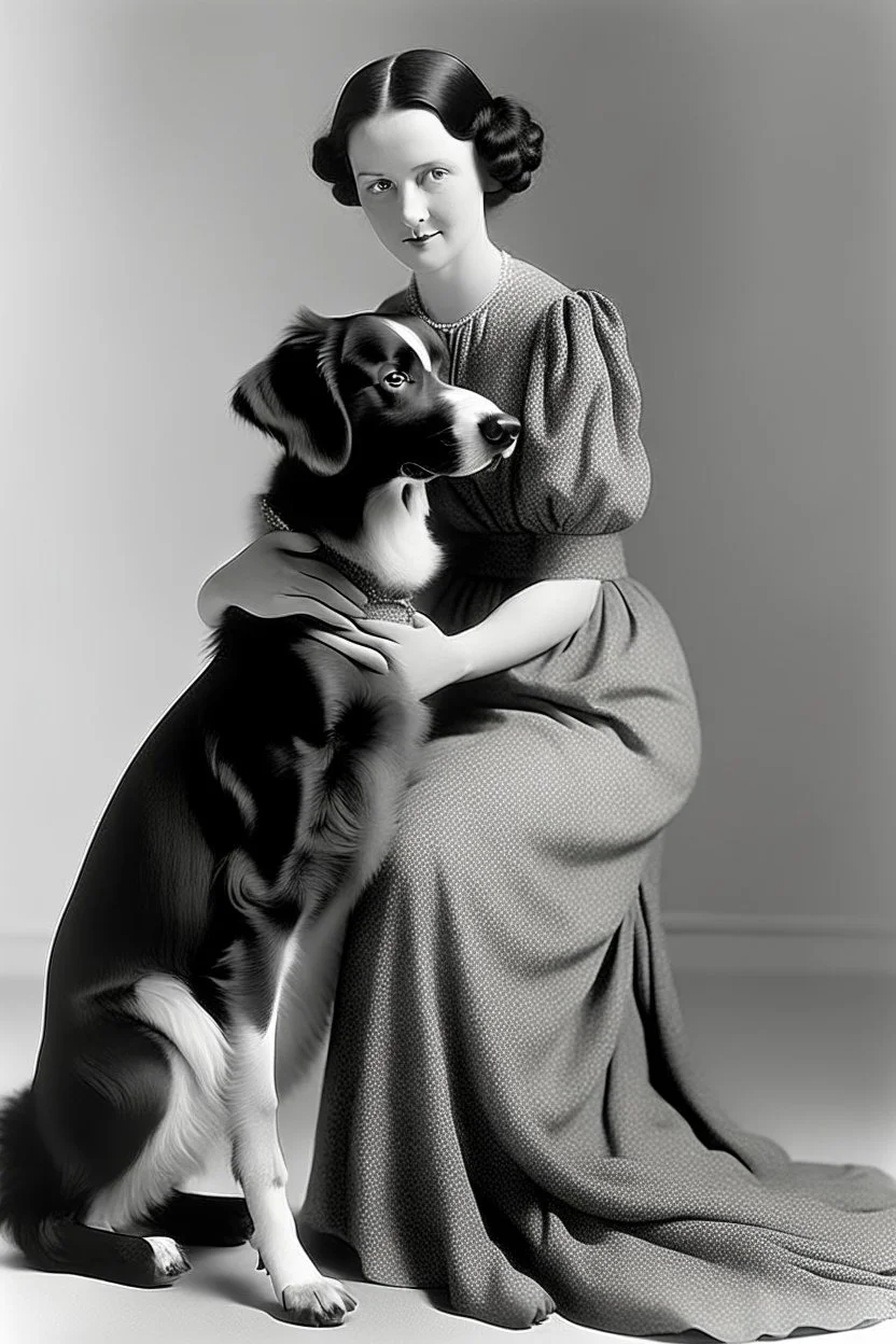 a lady with a dog double size than her