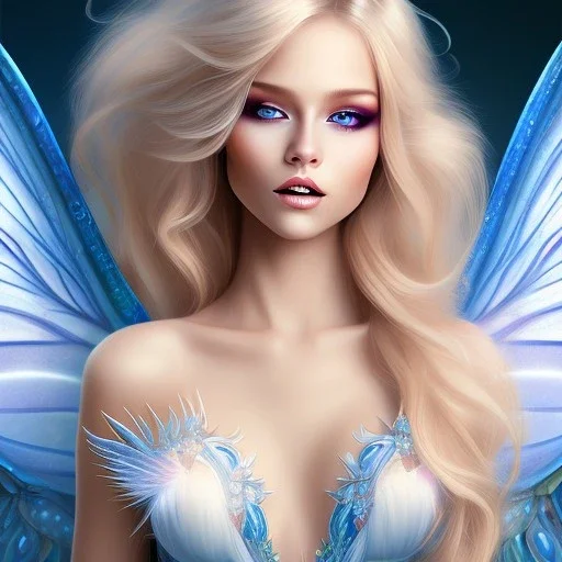 magnifique belle sexy fairy souriante avec de magnifiques ailes et des cheveux longs blonds,yeux bleus