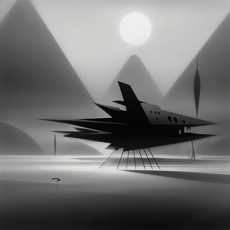 Dark night figure fog odd Yves Tanguy spooky