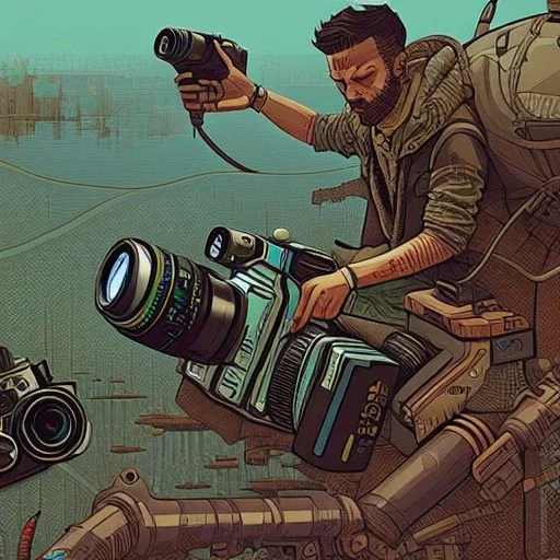 Camera., concept art, hyper detailed, asaf hanuka, dan mumford, kilian eng, post-apocalyptic, oil on canvas