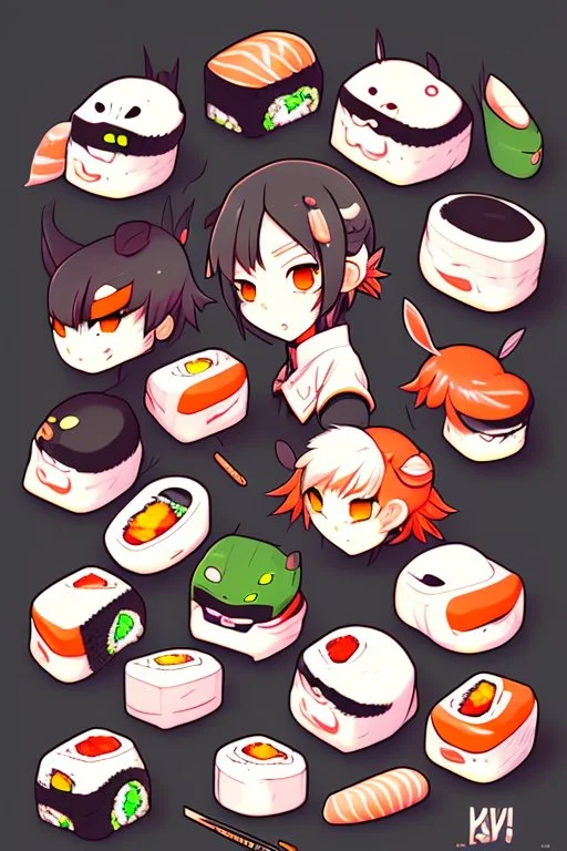 Seamless pattern with cartoon kawaii sushi and rolls. Cute anime print for  phone case, backgrounds, fashion, wrapping paper and textile. Vector  Illustration 17646449 Vector Art at Vecteezy