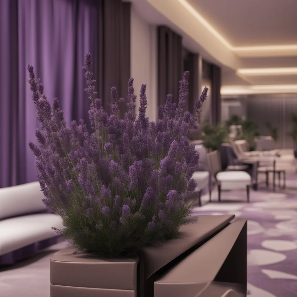 Concept of a lavender flower in a hotel lobby