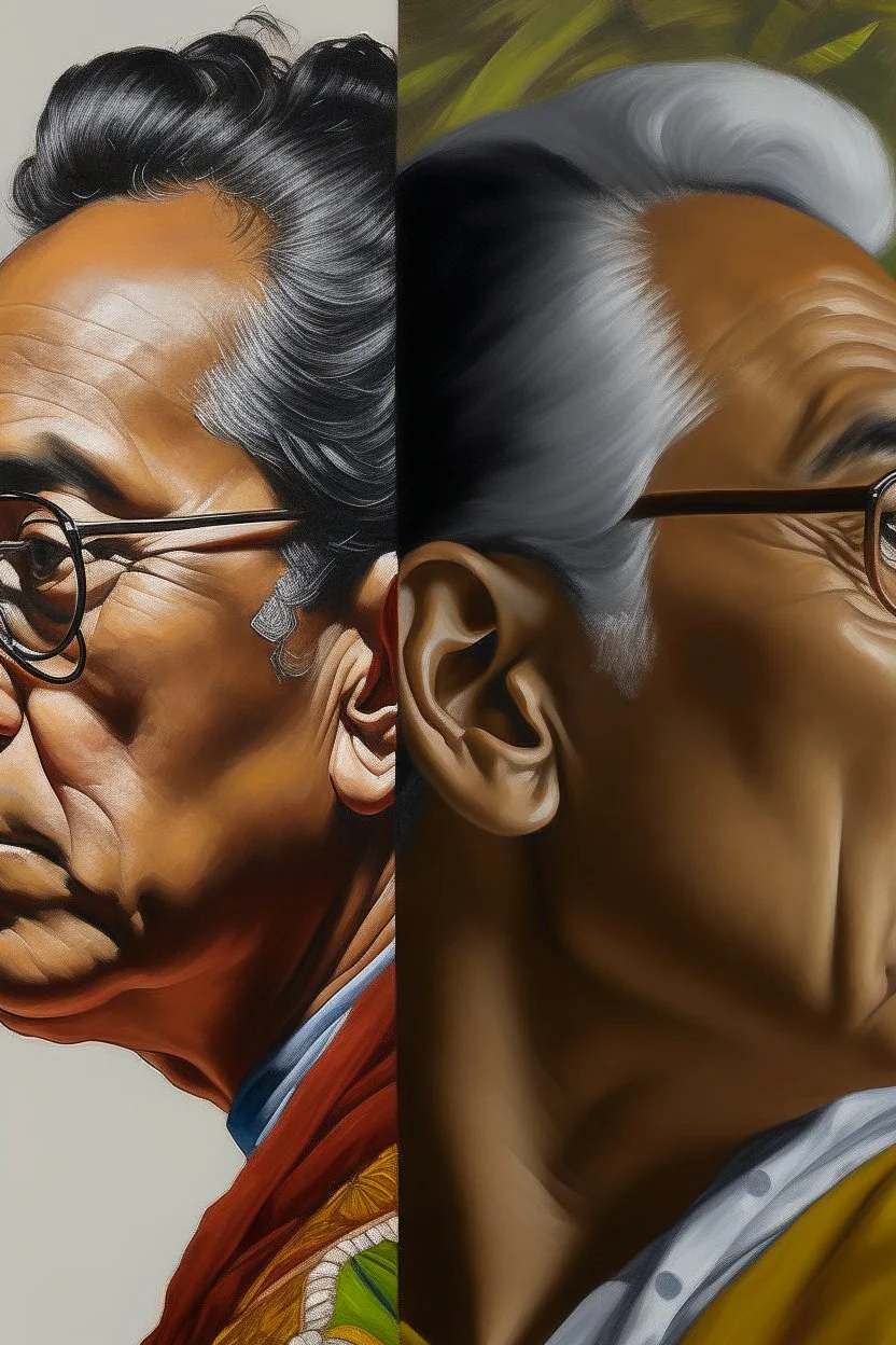 Side profile Painting portrait of samoan king young and with glasses