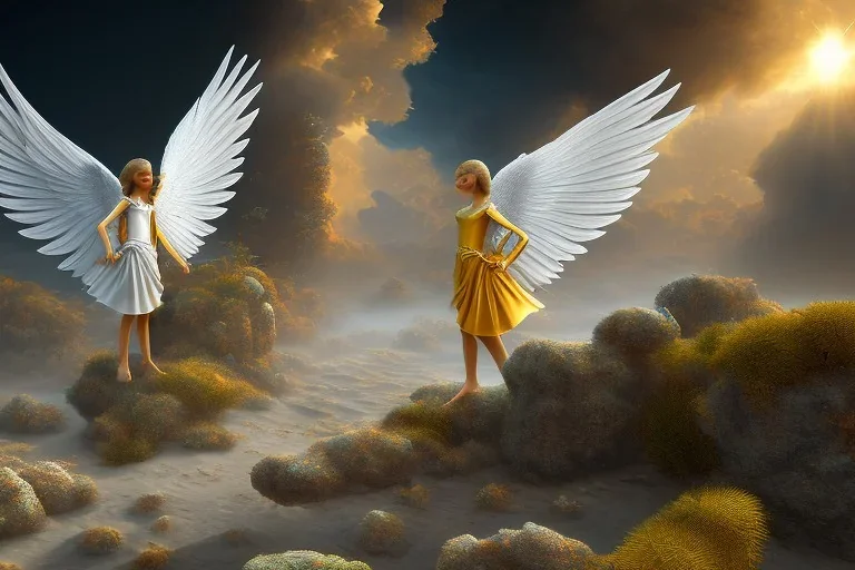 2 angels, heaven, surreal, 8k quality