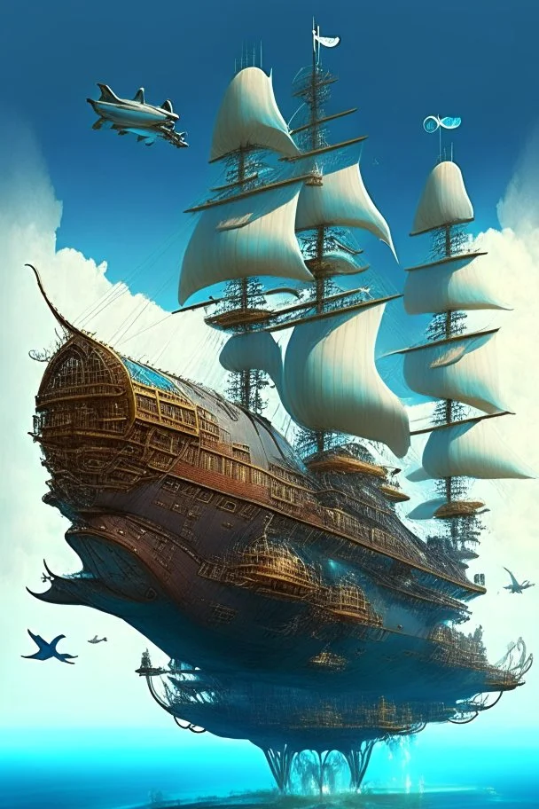 big flying ship medival looking like water ship spelljammer