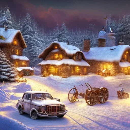 fantasy farming village winter night