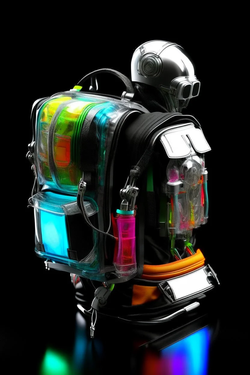 Robot, back pack, transparent, sci fi, punk, color, hockey, neon