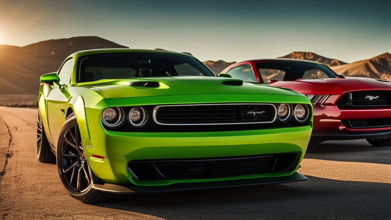 dodge Challenger and ford mustang merged ,rear view, desktop wallpaper, 4K, Cinematic