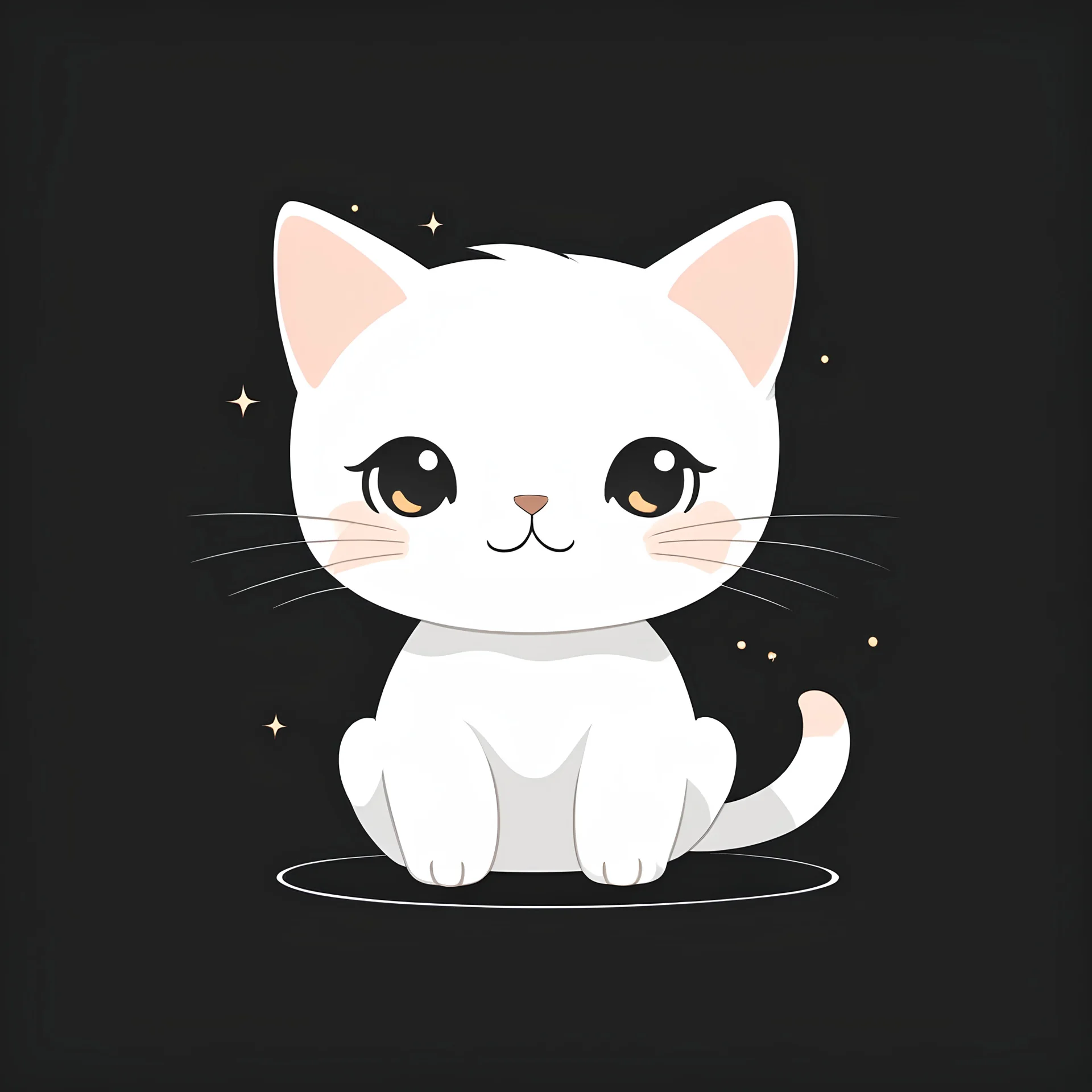 2D vector graphic of cute and kawai Cat, simple color, flat style, use only 3color theme, Study on black background