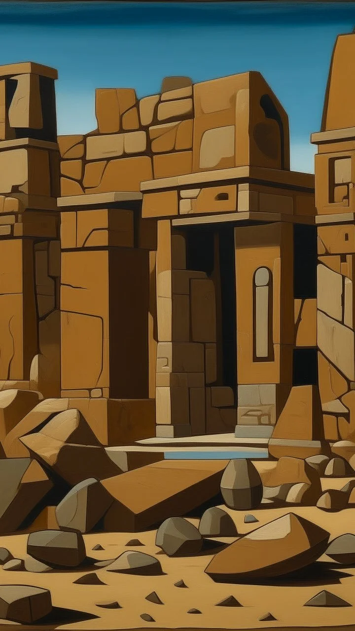 A brownish bronze ancient ruins with stones painted by Stuart Davis