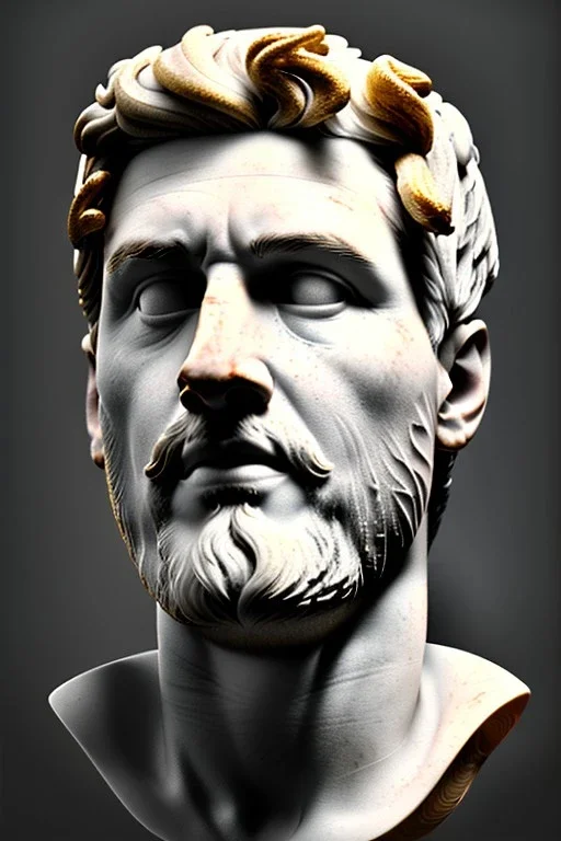 Ultra Realistic image, Roman sculpture bust, clean white marble material, Lionel Messi, gold crust crown, one gold star, gradient background, cinematic lighting, god light, 4k resolution, smooth details, ornate details, soft lighting, unreal engine 5, art station, substance 3d.