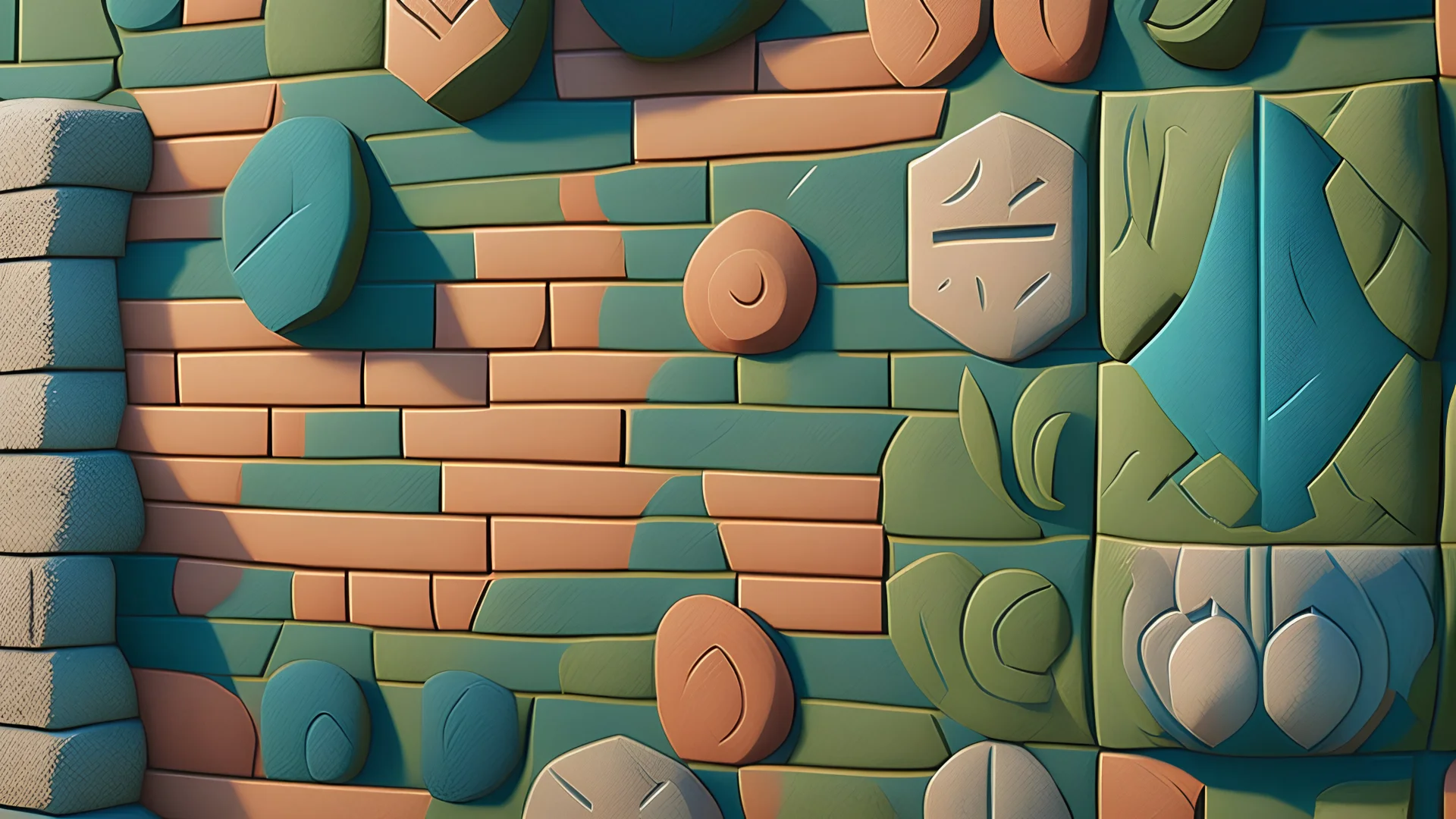 Wall texture inspired by Ghibli's visual style, with designs and colors that evoke his most iconic films, such as The Wind Rises or Princess Mononoke. Highly detailed and with different areas of color and patterns, for use in 3D renderings or graphic designs