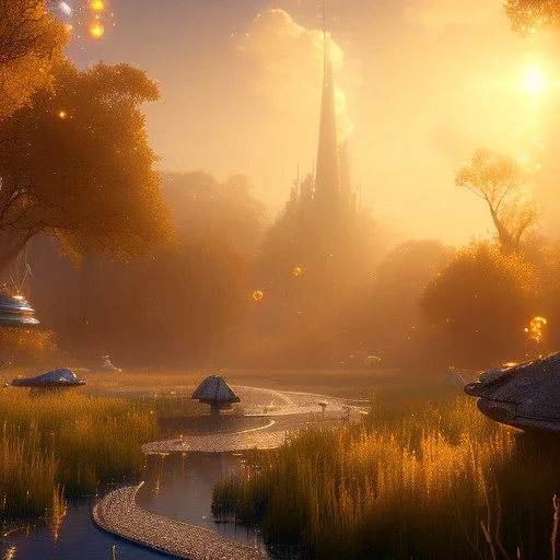 beautiful golden transparent landscape very etheric and cosmic, delicate colors, ultra sharp focus, 8k, unreal engine 5, extremely sharp detail, light effect, soft light atmosphere, smooth, full of details