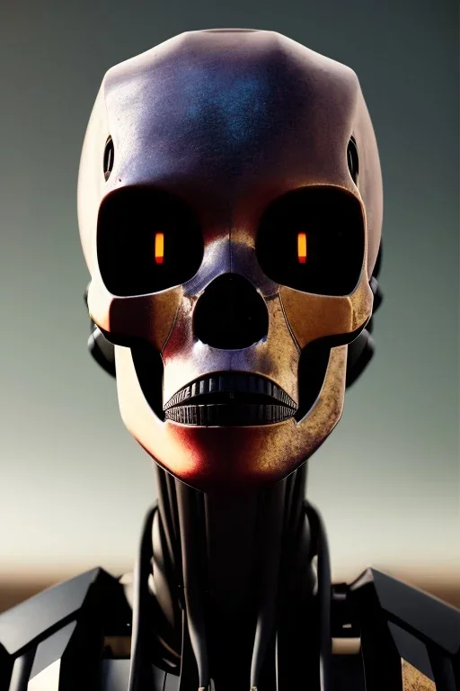 Beautiful portrait of african robot, post-apocalypse skull in a cyberpunk city, sci-fi fantasy style, 8k,dark