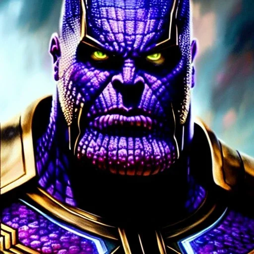 Ultra detailed fullbody Portrait in oil on canvas of Thanos villain with Armor ,extremely detailed digital painting, extremely detailed face,crystal clear Big Glowing eyes, mystical colors ,perfectly centered image, perfect composition, rim light, beautiful lighting, 8k, stunning scene, raytracing, anatomically correct, in the style of robert e howard and Ken Kelley and Ohrai Noriyoshi and Simon Bisley and tomzj1