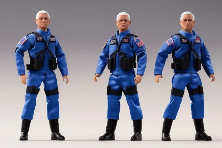 Mike Pence face as G.I. Joe toy Doll figure With a pistol space force Commander Blue fabric uniform, black Moonboot in a clear packaging