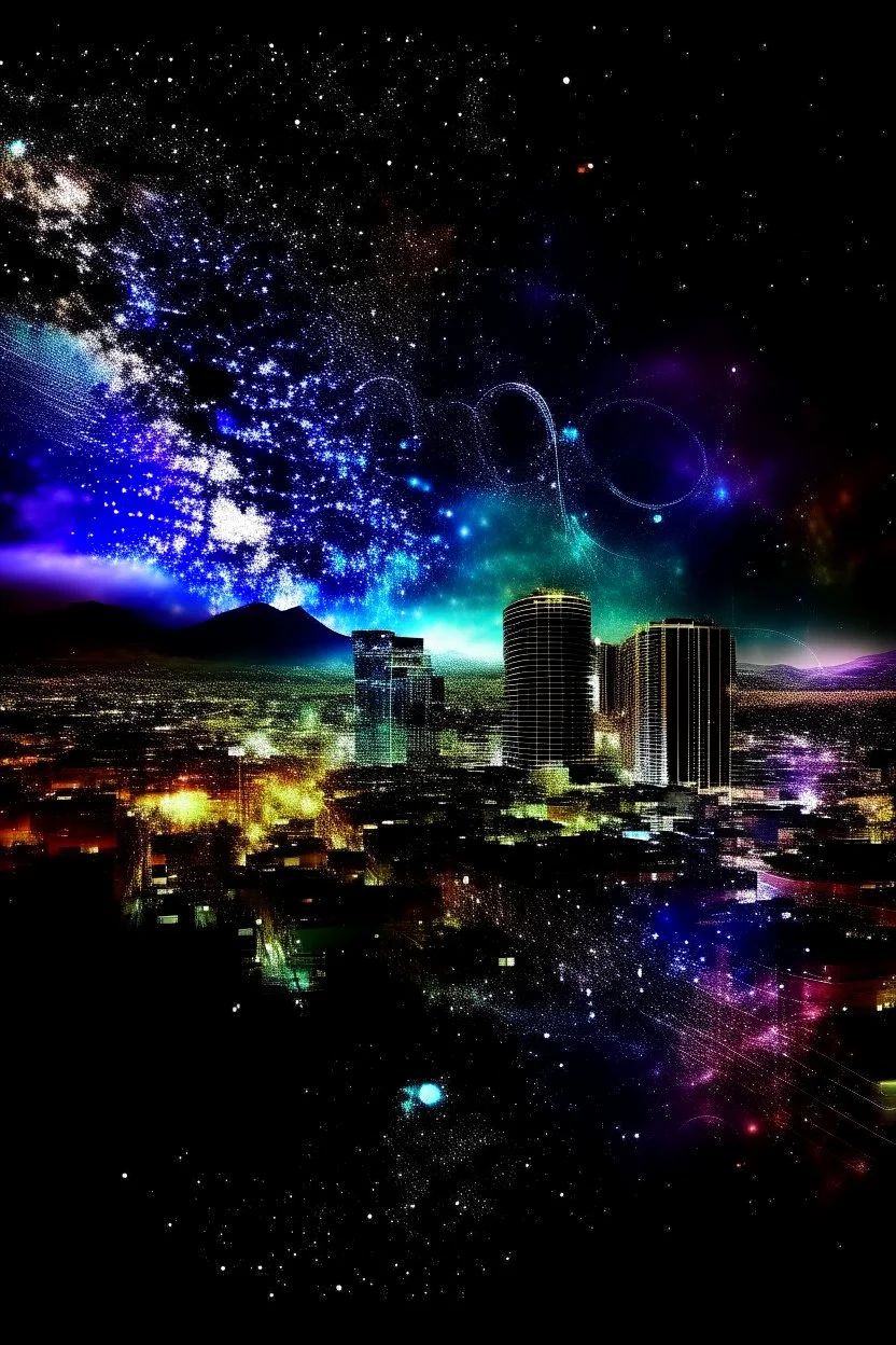 Las Vegas city buildings at night in Abstract Fluid, Galaxy nebula
