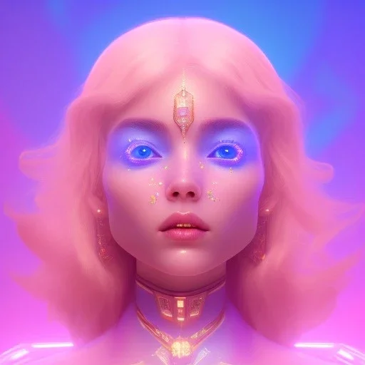 A portrait of a crystalised blue pink extraterrestrial, gold, diamonds, sunny background, atmospheric, realistic, unreal engine, 8k. Cinematic lighting, octane render.