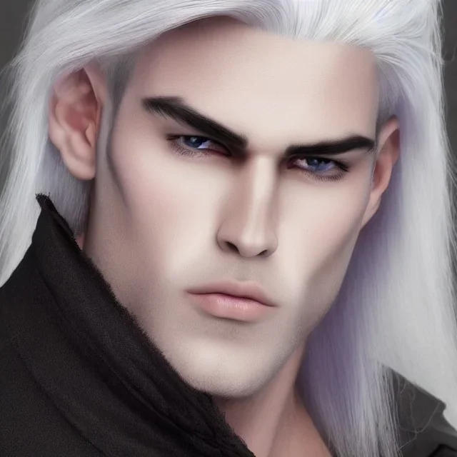 Handsome Dark Elf Male White Hair Lavender Eyes