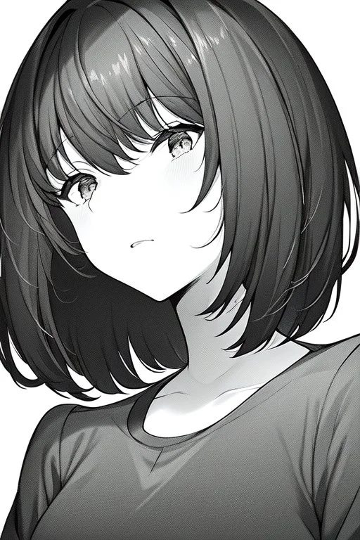 short hair girl passed out, close-up, greyscale