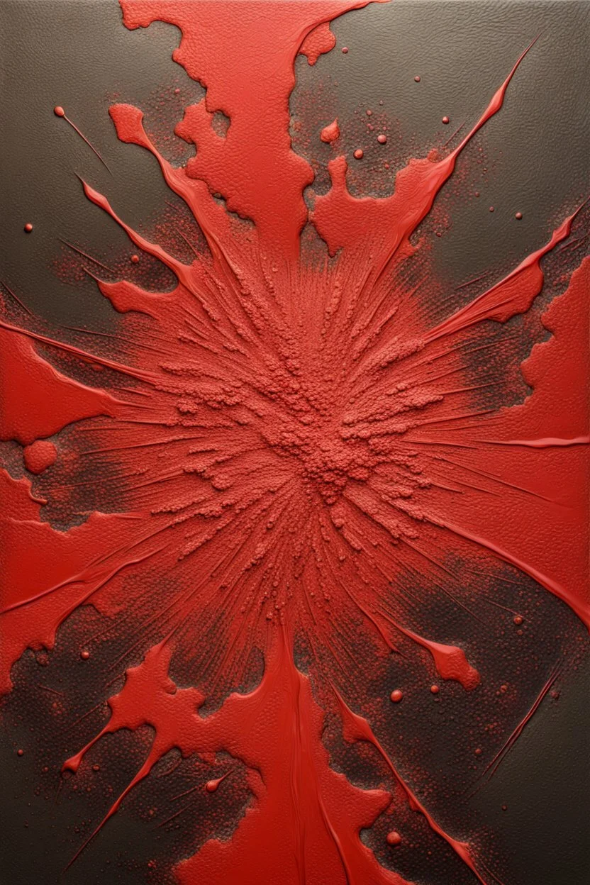 Oil painting made of red paint, thick cement layers, earth exploding, chaos, abstract