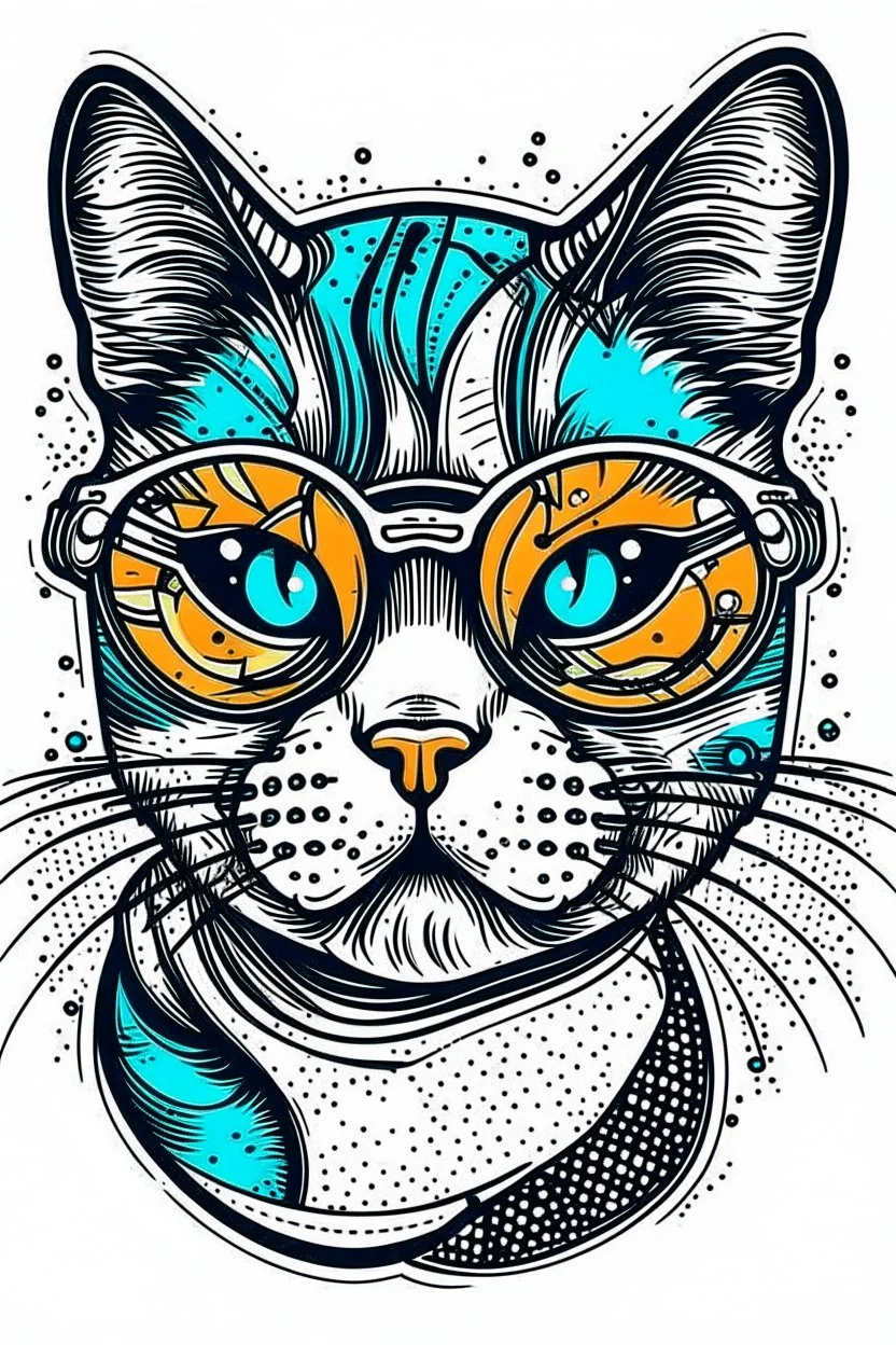 Cool Cat, Style: Pop Art, Mood: Confident, Lighting: Flat, T-shirt design graphic, vector, contour, white background.