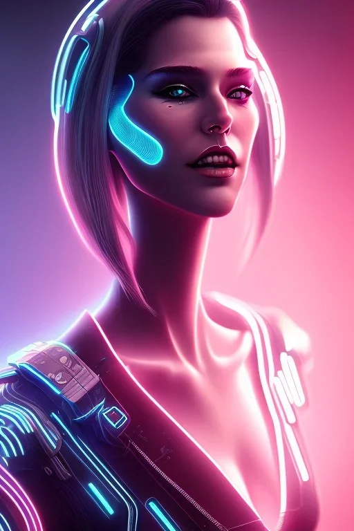 cyberpunk, smile, head, women,long hair, portrait, tron