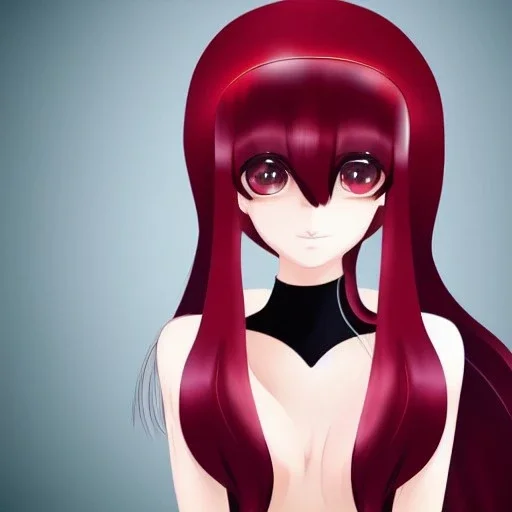 princess with long black and red a hair, beautiful face, anime style