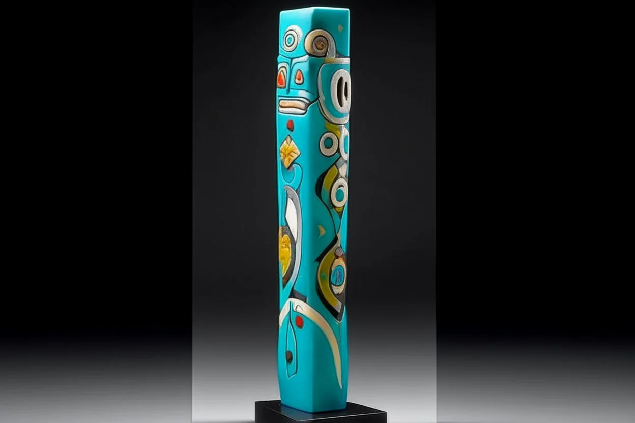 A cyan ice wand designed in Pacific Northwest totem poles painted by Wassily Kandinsky