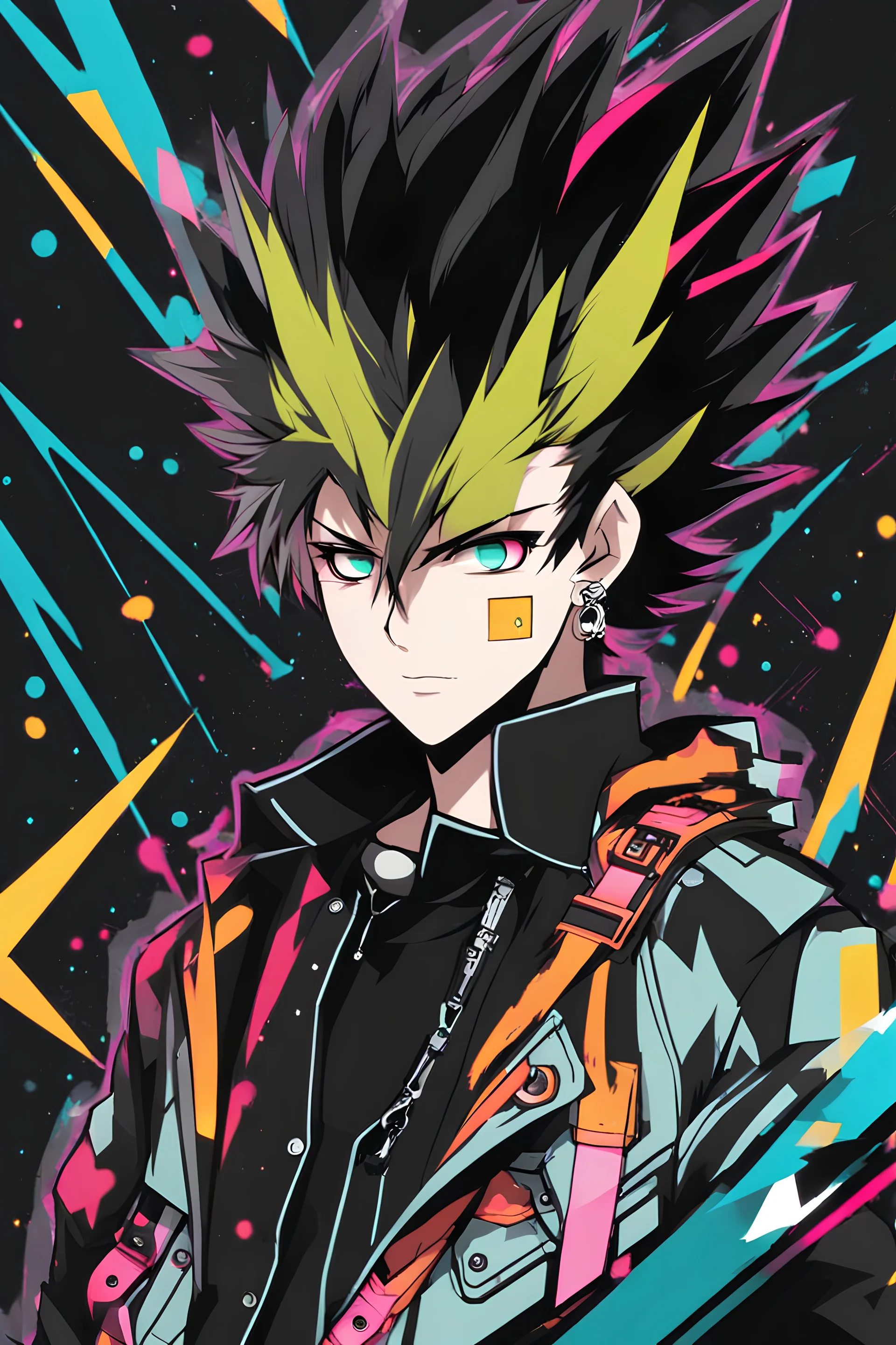 PunkRocker,fullbody,with high details, style: Anime coloursfull glowing abstracts