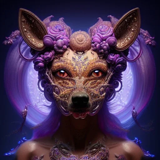 Insanely detailed photograph of an elaborate beautiful dog goddess intricate glowing skin eyes intricate face hair lashes fur dress hyperdetailed painting by Anna Dittmann Huang Guangjian and Dan Witz CGSociety ZBrush Central fantasy art album cover art 4K 64 megapixels 8K resolution HDR Greek shiny space colours jewelry celestial hair eyes light"