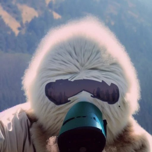 subject = (Yeti in a mask) background = (wildfires, mountains, fires, smoke, disaster)