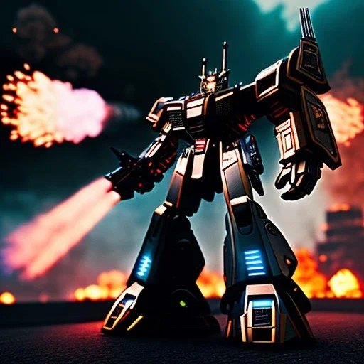 Transformer autobot in Attacked by others transformers decepticons , holding a gun, BK complex detail, cinema, reality, detail, octane rendering, stoic cinematic 4k epic detailed photograph shot on kodak detailed bokeh cinematic hbo dark moody 8k, 85mm f/16 by leica and Lospronkos