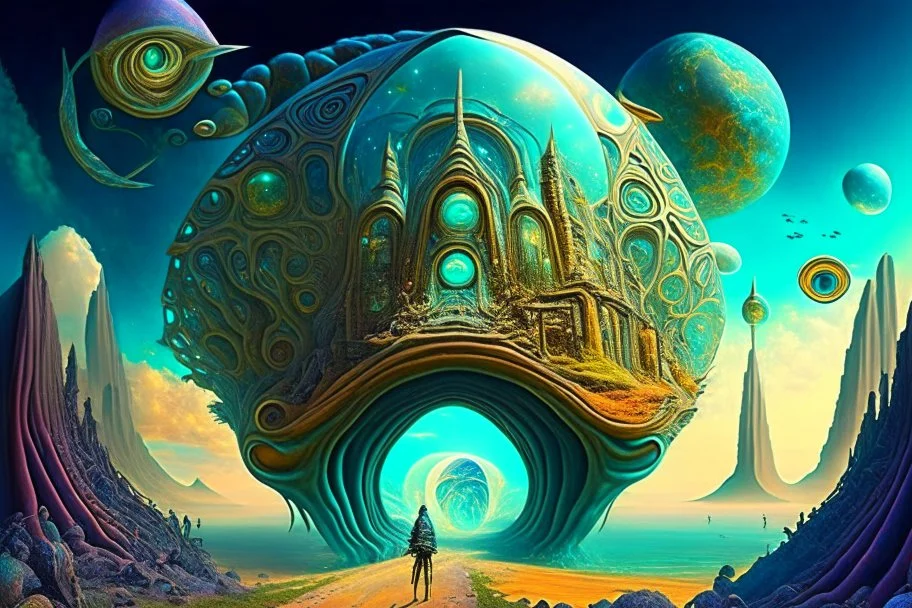 transformative journey into a fantastic surrealism world psychedelic sci-fi