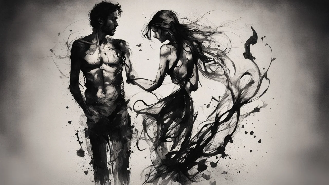 ink design, woman, man, love, in the dark The two of us were left without further ado, no emotions, no clothes.