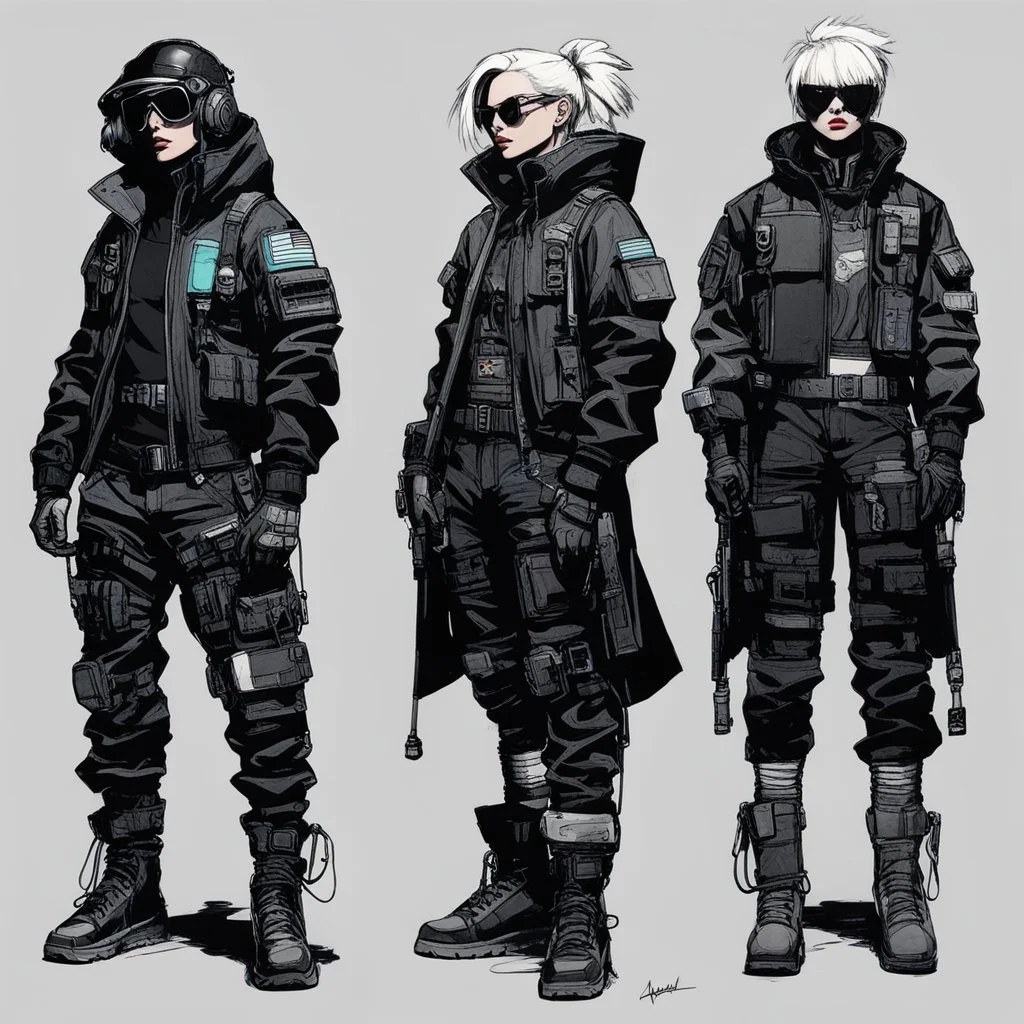 Cyberpunk techwear rough concepts by Andy Warhol