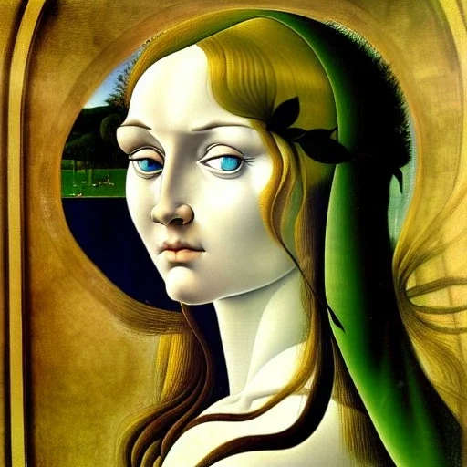 portrait of a beautiful woman with green eyes by Sandro Botticelli style