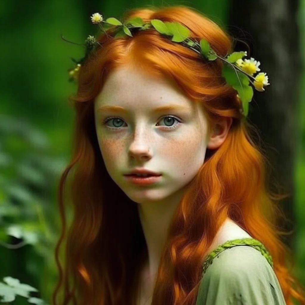 pretty girl, aged 19, ginger, conventionally attractive, dreamy, faun, satyr