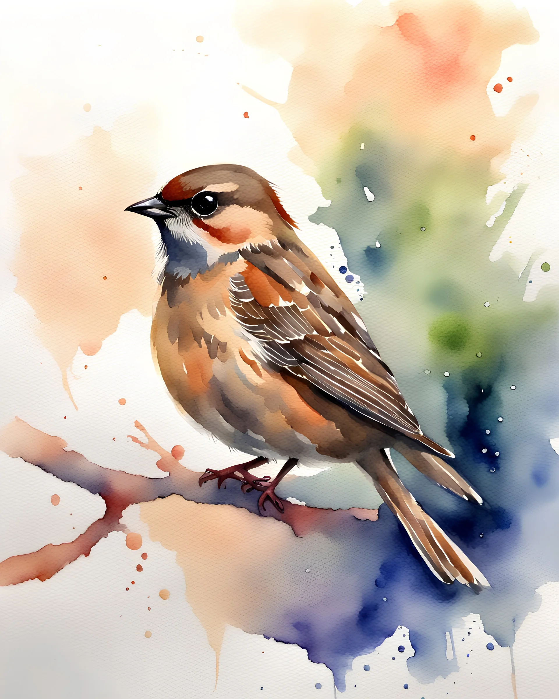 sparrow, watercolor