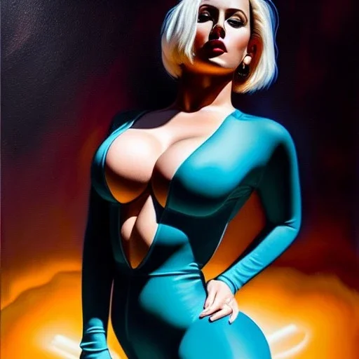 Ultra detailed fullbody Portrait in oil on canvas of beautiful fit busty Android 18 ,wearing minimal skintight suit, extremely detailed digital painting, extremely detailed face,crystal clear Big Glowing eyes, mystical colors ,perfectly centered image, perfect composition, rim light, beautiful lighting, 8k, stunning scene, raytracing, anatomically correct, in the style of robert e howard and Ken Kelley and Ohrai Noriyoshi and Simon Bisley and tomzj1