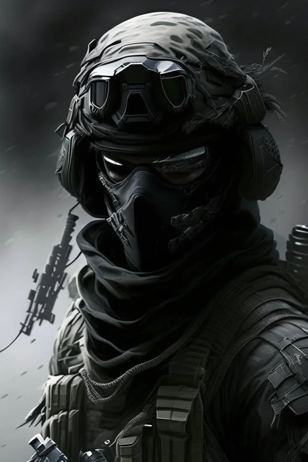 A soldier in the game modern warfare, he wears a solid black creepy helmet that covers his face. He is a sniper, but can also run point. His call sign is Wraith.