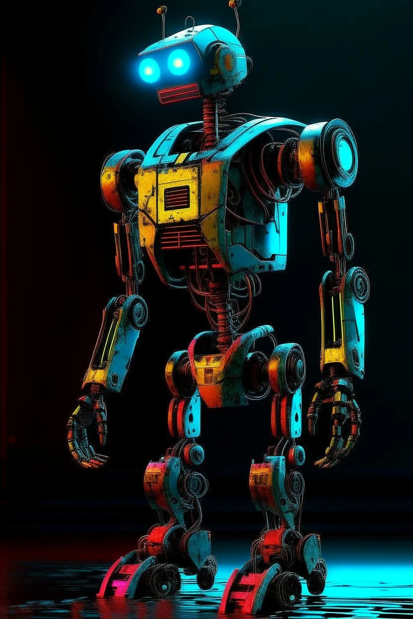 robot , neon, techno, cyber. biped