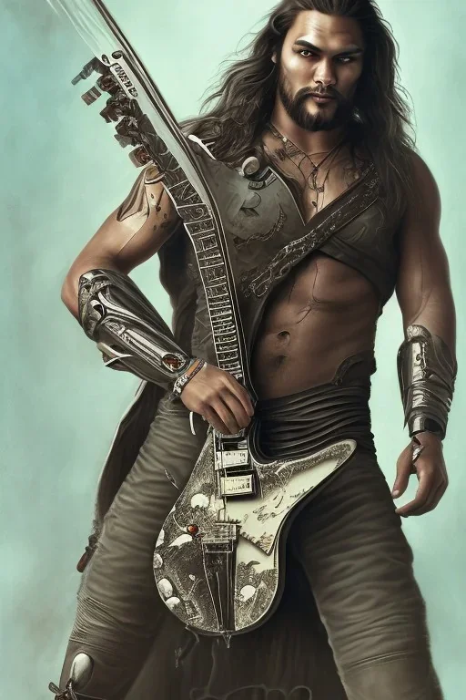 Jason Momoa like a cyborg,playing guitar