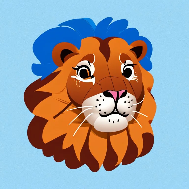 A sticker design in a minimalistic style featuring a caricature lion in vivid colors. The subject is presented alone on a neutral background.