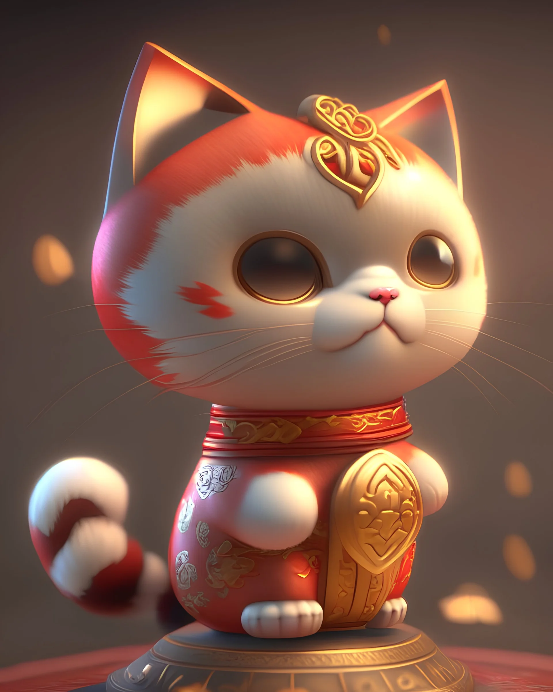 cute chibi cat, representing Lunar New Year, 3D, unreal engine