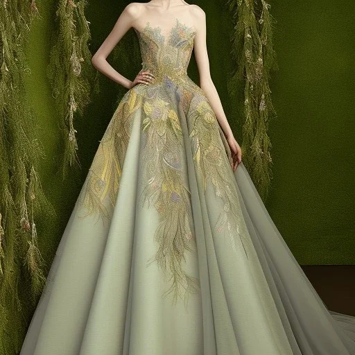 stunning couture gown designed by Marchesa inspired by Fireflies, realistic, detailed, high quality, intricate, dreamlike background