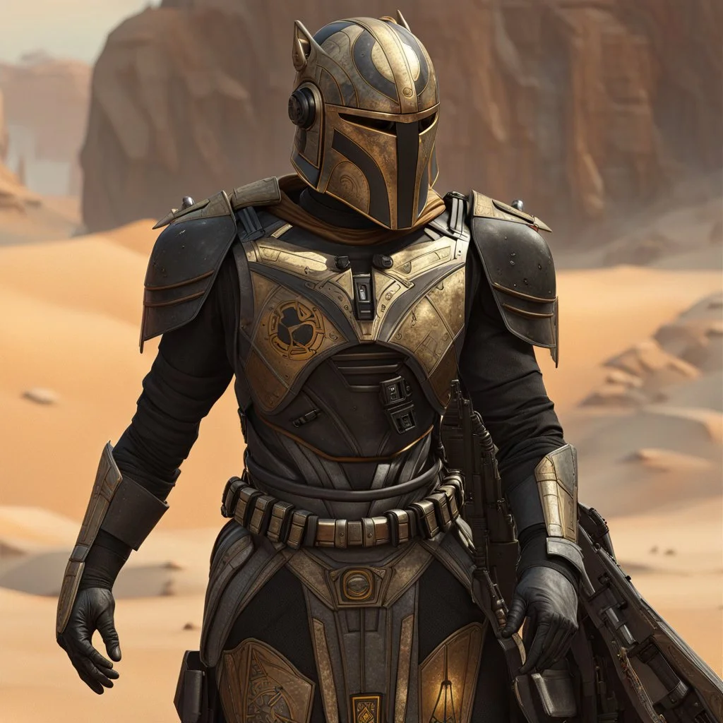 star wars bald male corellian pilot wearing pearlescent black and gunmetal grey First Order special forces heavy assault armor and helmet with gold trim inside the jedi temple, centered portrait, hyperdetailed, dynamic lighting, hyperdetailed background, 8k resolution, volumetric lighting, light skin, fully symmetric details